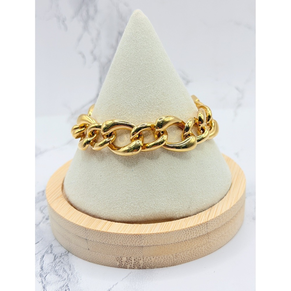 Monet Chunky Gold Tone Curb Chain Bracelet 7.25 Inch Wide Vintage Style‎